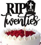 1 PCS Rip Twenties Cake Topper - Black Glitter Death to My Twenties Cake Pick - 20s Cake Decorations for Funeral Happy Youth 30th Birthday Party Supplies