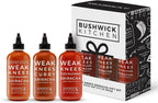 Bushwick Kitchen Sriracha Sampler Gift Box, Set Includes Gochujang Sriracha, Super Spicy Gochujang Sriracha, Curry Sriracha Hot Sauce, 5 Recipes, Chile Pepper Dish Towel, and Bushwick Kitchen Gift Box