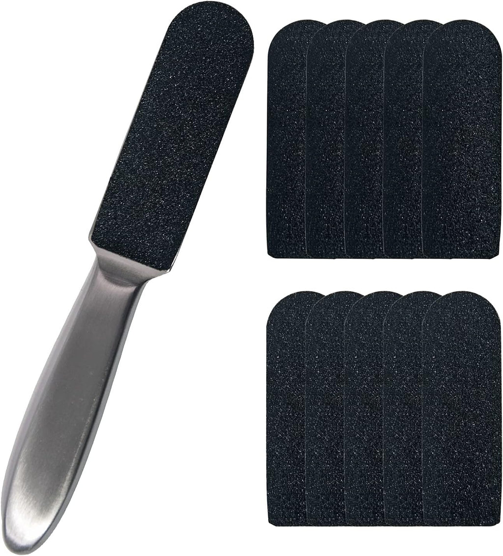1 Pcs Professional Pedicure Foot File and Callus Remover for Hard Skin,Stainless Steel Foot Rasp File with 10 Free Refill Grits Replacement Pads with Two Sides Simple Bath Pedicure Salon Foot Scrubber