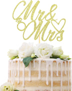 Sotpot 1PC Mr Mrs Cake Topper Bride and Groom Topper Gold Glitter Love Cake Decorations for Wedding Engagement Bridal Shower Wedding Cake Decoration Supplies