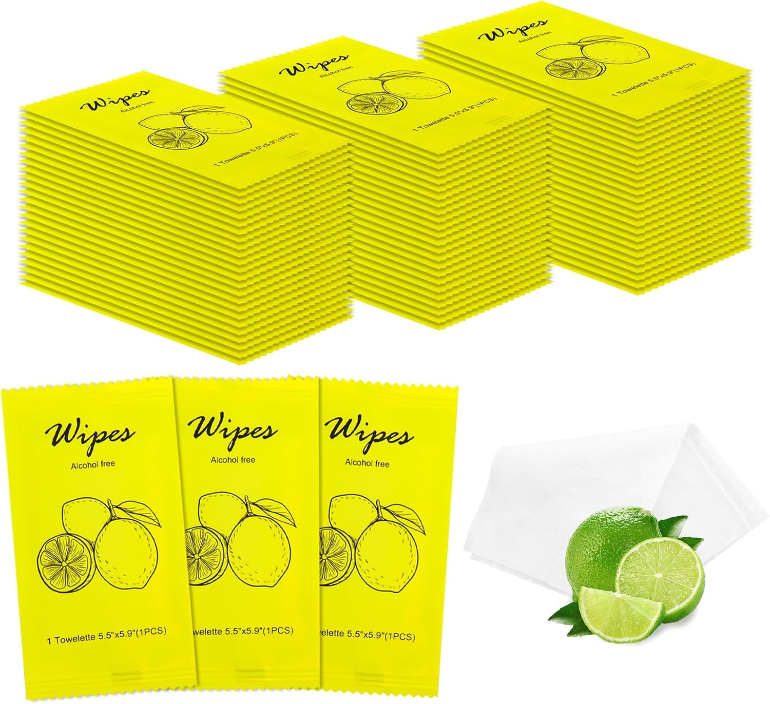 Individual Hand Wipes Wet Wipes Travel Size,Wet Wipes Individually Wrapped Bulk Cleansing Travel Size Wipes for Wedding Travel Restaurant Barbecue (1 Count (Pack of 60), Lemon)