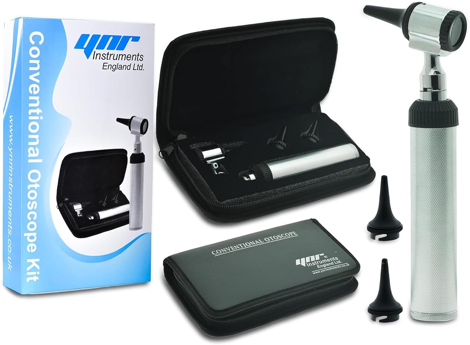 YNR Portable Otoscope with LED Light for Diagnostic Examination with 4X Magnification - Pocket Ear Scope with Rheostat Switch & Vegan Leather Case, Includes Sanitizable Specula & 3.0V LED Bulb