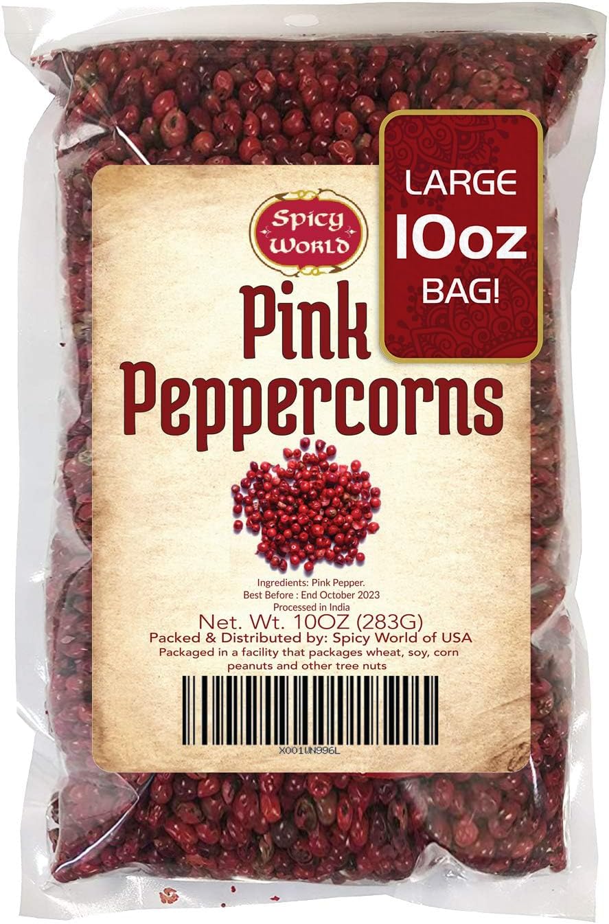 Spicy World Pink Peppercorns 10 oz - Exquisite Flavor, Premium Whole Pepper | Steam Sterilized | Non-GMO | Perfect for Gourmet Dishes and Seasoning