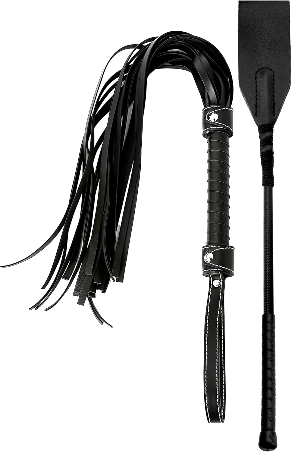 RIDIN Leather Crop 18" Whip 33" Set Riding Crop for Horse Play Faux Leather Black Whip