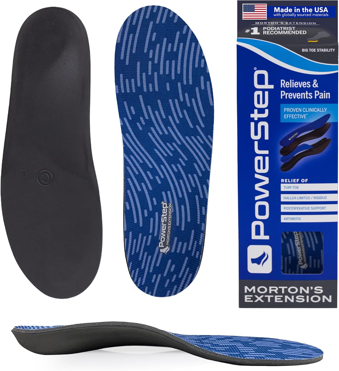 PowerStep Morton's Extension Carbon Fiber Orthotic Insole, Turf Toe, Foot Fractures, Hallux Rigidus, Bunions, Clinically Proven Arch Support, Unisex, Shoe Inserts, Made in the USA (M 6-6.5, W 8-8.5)