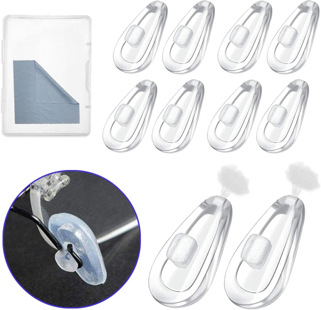 Eyeglass Nose Pads with Push-in, 5 Pairs Soft Silicone Air Chamber Glasses Nose Pad Replacement Kit, Anti Slip Nose Piece/Nose Pads for Glasses Eyeglasses Sunglasses Glasses Cleaning Cloth