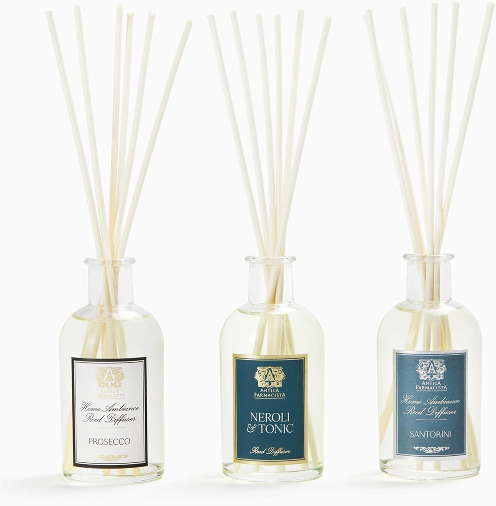Antica Farmacista Reed Diffuser Gift Box - Luxury Room Freshener for Anniversaries, Birthdays & Holidays - Includes Prosecco, Neroli & Tonic, Santorini, 3.4 fl oz Each