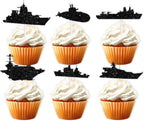 18pcs Black Glitter Silhouettes Warship Dessert Cupcake Topper Navy Navigation Theme Decoration Boy Girl Happy Birthday Decor Supplies