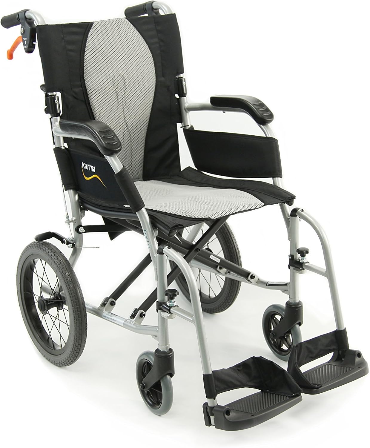 Karman S-2512 18 lbs Ultra Lightweight Ergonomic Wheelchair 18" Seat with Removable Footrest in Silver