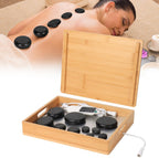Hot Stone Massage Set with Warmer Kit, 10 PCS Rocks Stones with Bamboo Heater Box, Temperature Control and Timing Setting, Massage Stone Heater for Spa & Home Use