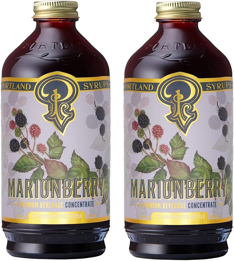 Portland Syrups Marionberry Syrup - Craft Pacific Northwest Fusion for Cocktails, Desserts, Soda, and More - 12 oz with 24 Servings (Pack of 2)