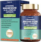 29-in-1 Liposomal 18 Active Types Magnesium Complex 1400MG Capsule,L-Threonate Glycinate Malate etc,Mild & Efficient,Extra Vitamin B6 B12 D3K2 & CoQ10, Relaxation Nerve* & Hert* Support
