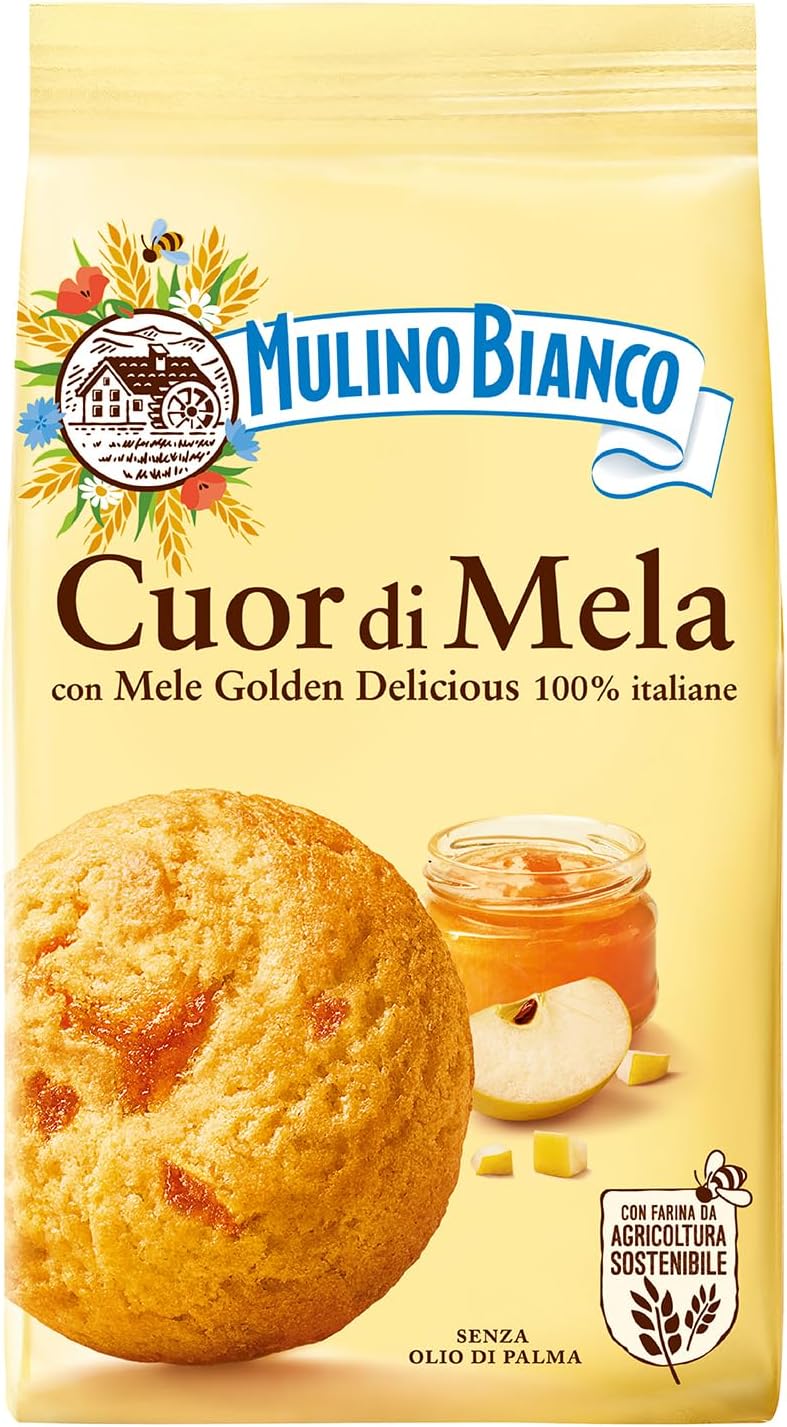 Mulino Bianco Cuor di Mela 8.82oz (250g) – Authentic Italian Biscuits with Apple Filling – Perfect Snack or Breakfast Treat – Made with Natural Ingredients and No Palm Oil