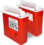 Oakridge Products Sharps Container for Home Use and Professional 5 Quart (2-Pack), Biohazard Needle and Syringe Disposal, Mailbox Style Lid, CDC Certified