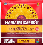 Maria & Ricardo's Soft Yellow Corn Tortillas. (3 Pack) Made from a blend of corn and wheat. Non GMO PV. Vegan. Kosher. 8 Tortillas per Pack