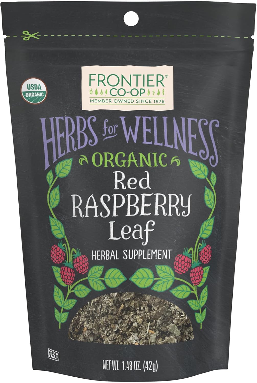 Frontier Co-op Organic Cut and Sifted Red Raspberry Leaf 1.48oz - For Red Raspberry Leaf Tea, Cafe, Restaurant Supply and More - Naturally Caffeine Free