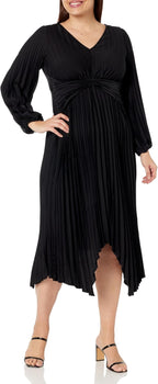 Avenue Women's Avenue Plus Size Dress Eve Pleat in Black, Size 16