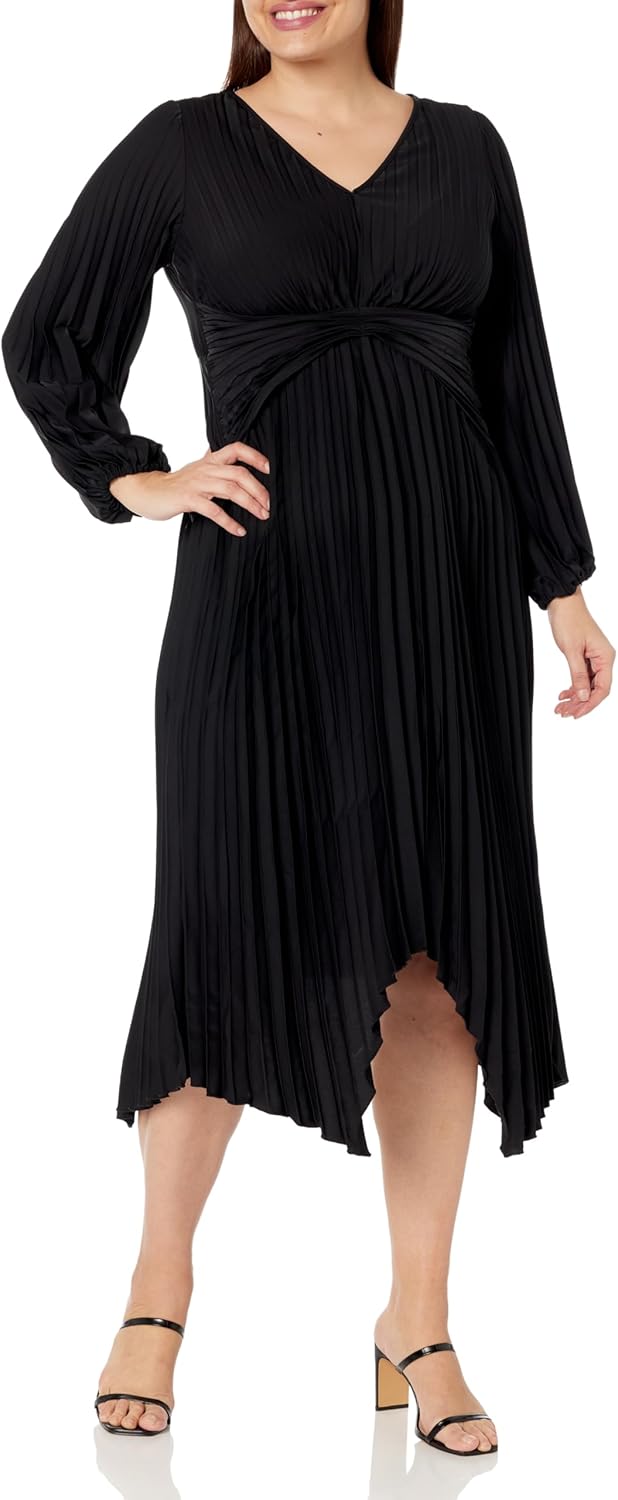 Avenue Women's Avenue Plus Size Dress Eve Pleat in Black, Size 16