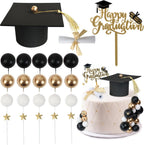 Graduation Cake Toppers - Graduations Cap Diploma Balls Congrats Grad Cake Decorations for 2026 High School College Senior Graduation Supplies (Black Gold White)