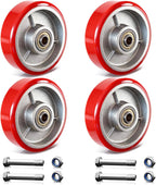 4 Inch Caster Wheels, Polyurethane on Cast Iron Wheel (Set of 4)- Heavy Duty Caster Wheels with 2000 lb Capacity, Industrial Casters Wheels for Cart Furniture Workbench