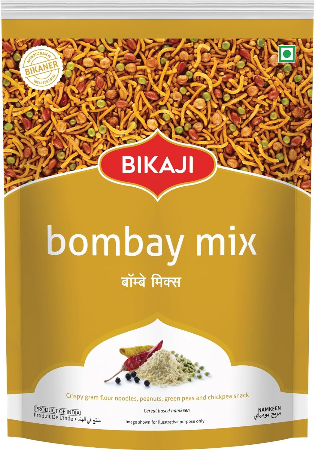 Bikaji Bombay Mix 35.27 oz (1 Kg), Indian Snacks, Crispy Indian Gram Flour Noodles, Crunchy Savory Snack Blend, Authentic Bombay Style Mixture, Ready to Eat Indian Party Mix namkeen