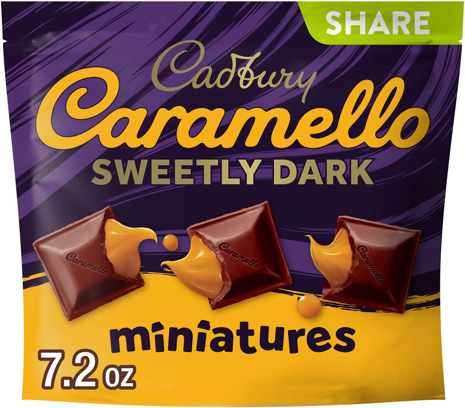 CADBURY CARAMELLO SWEETLY DARK Miniatures Semi-Sweet Dark Chocolate Caramel Candy Share Pack, 7.2 oz