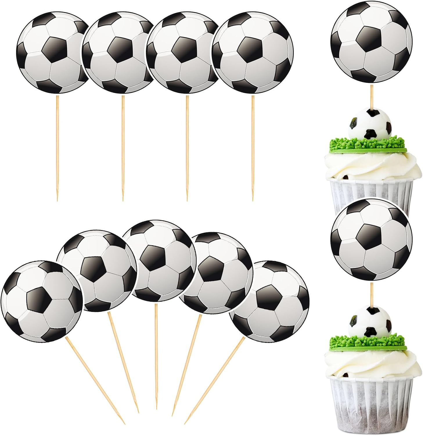 Hooqict 40Pcs Soccer Cupcake Toppers Soccer Ball Birthday Cake Topper Decorations Cupcake Picks for Kids Boys Men Sports Theme Birthday Party Decorations Game Day Party Supplies