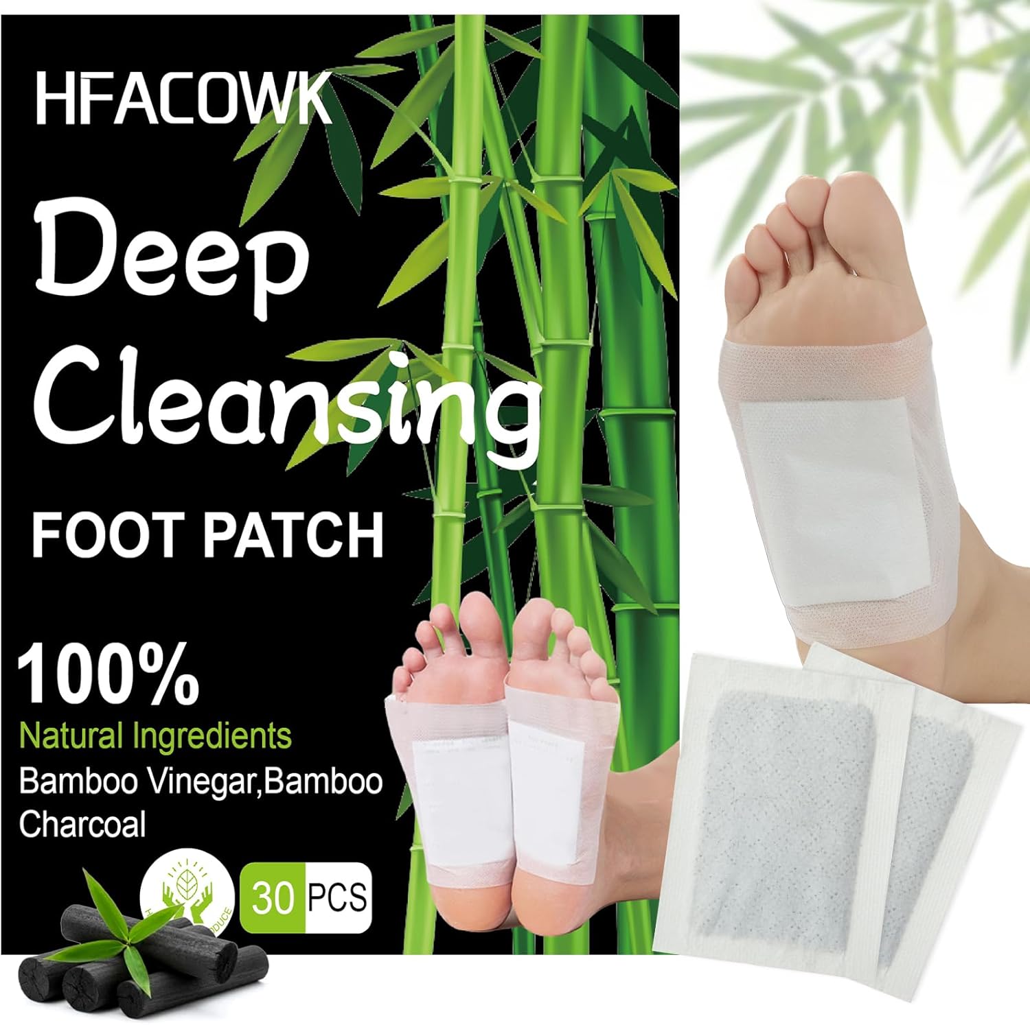 30 PCS Foot Pads, Deep Cleansing Foot Patches with Bamboo Vinegar & Ginger Powder, Natural Ingredients for Stress Relief, Improve Sleep Quality & Relaxation, Comfortable & Easy to Use