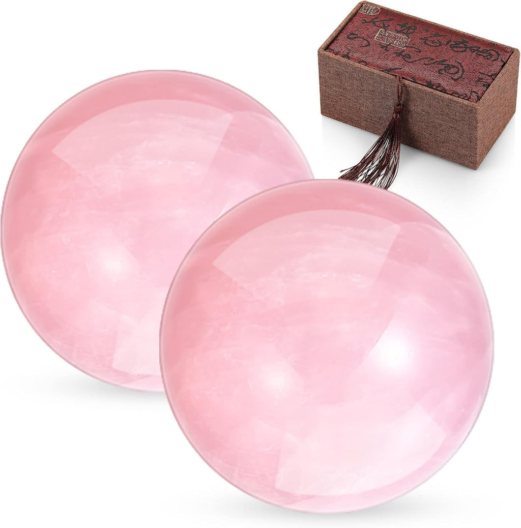 2 Pcs 1.4" Chinese Health Exercise Stress Baoding Balls Rose Quartz Pink Massage Balls Small Meditation Balls with 1 Box Packed for Hand Therapy Hand Exercise Ball