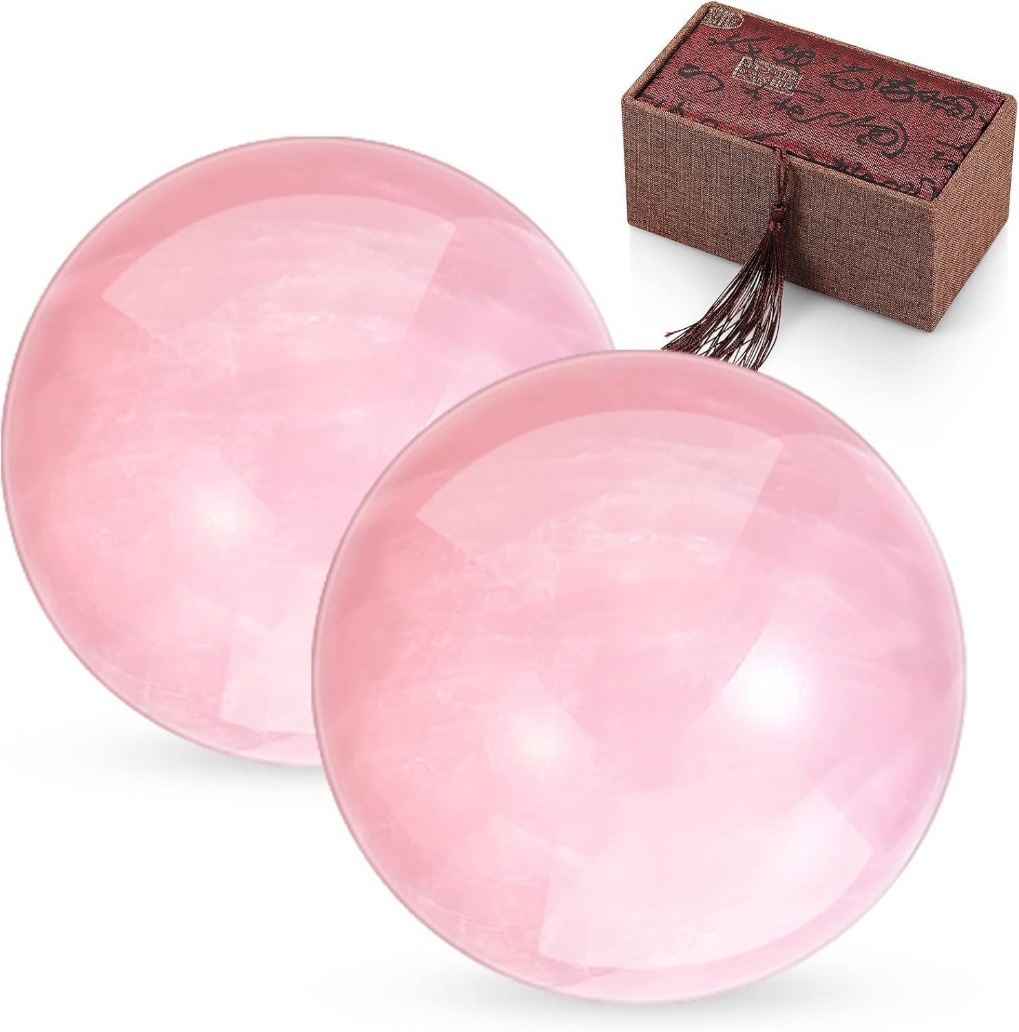 2 Pcs 1.4" Chinese Health Exercise Stress Baoding Balls Rose Quartz Pink Massage Balls Small Meditation Balls with 1 Box Packed for Hand Therapy Hand Exercise Ball