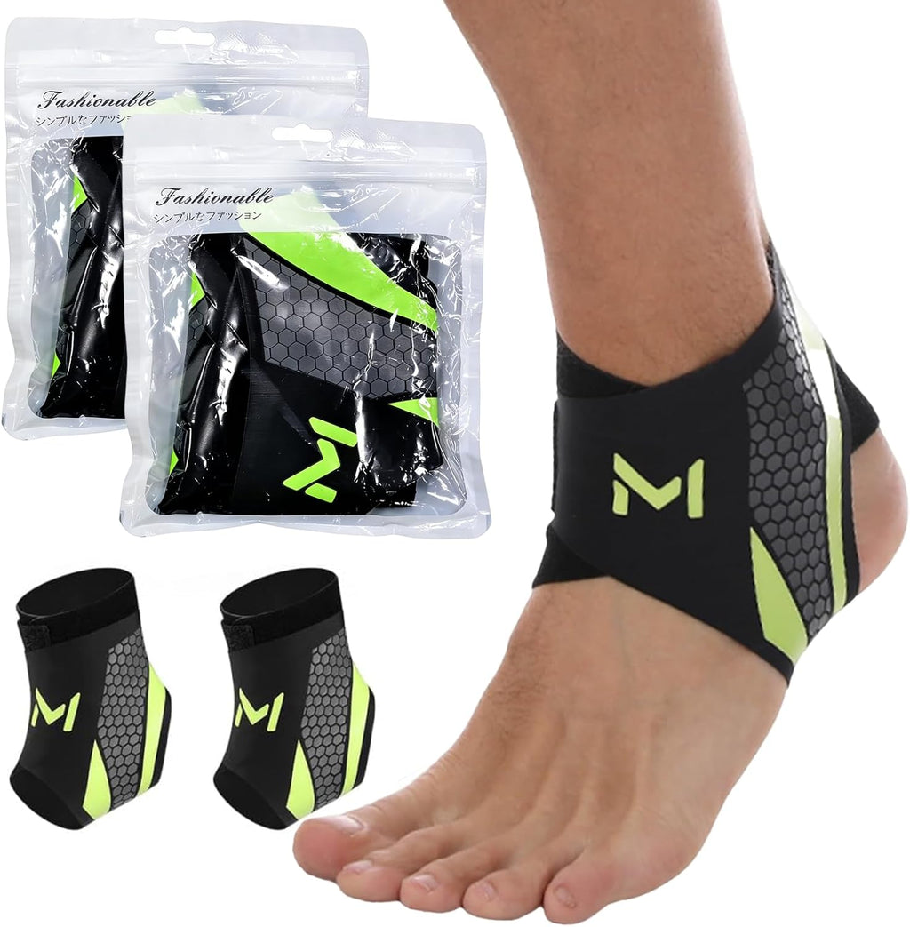 Ankle Brace, 2-Pack Adjustable Lace-Up Support with Breathable Compression Sleeve & Arch Support Stirrup Straps for Basketball, Sports Stability, Men Women Sprain Recovery (Green)
