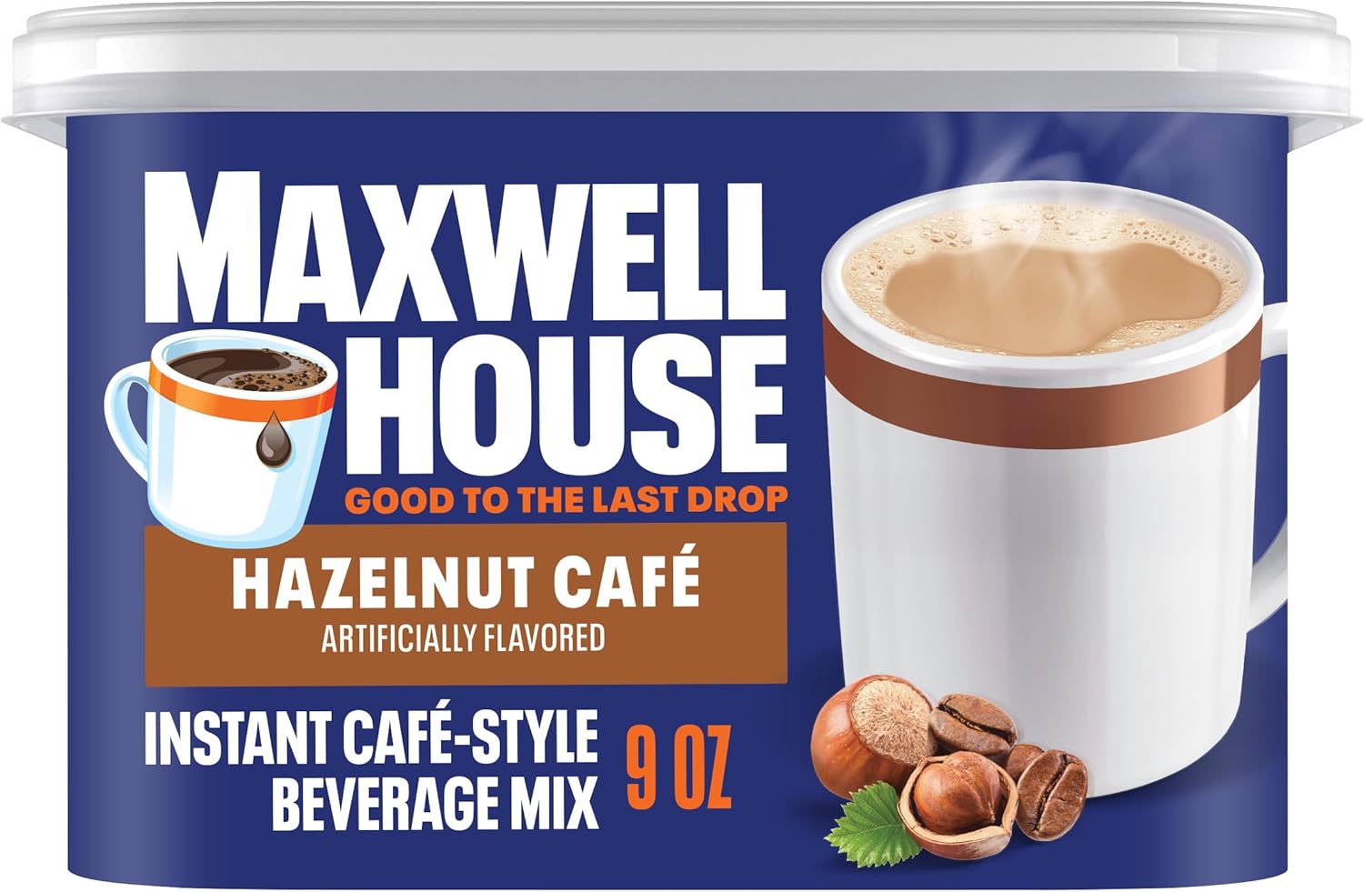 Maxwell House Instant Cafe-Style Beverage Mix, Easy to Prepare, 1 Canister, for Quick Morning Coffee or Afternoon Treat, Hazelnut Cafe, Kosher Dairy, 9 oz