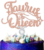 Taurus Queen Cake Topper, Taurus Season/12 Zodiac Constellation Theme Cake Decor, Big Taurus Energy Birthday Party Decoration Supplies for Women, Rose Gold Glitter