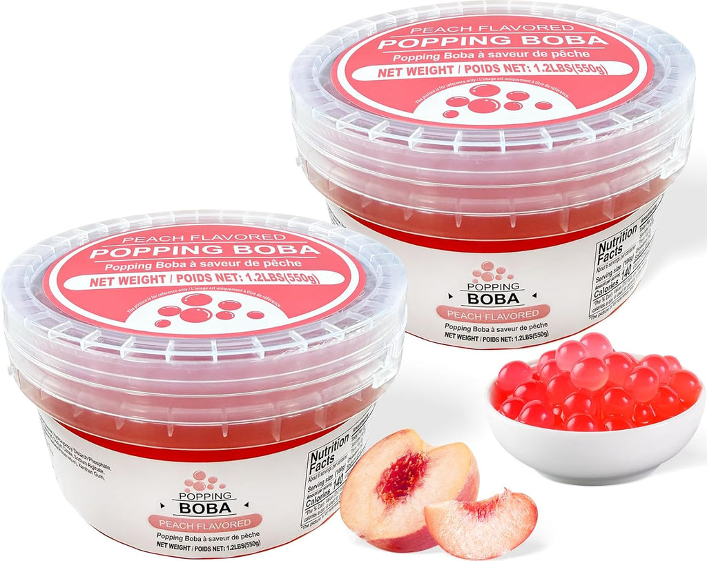 Soeos Peach Popping Boba,1.2lbs (550g) Pack of 2, Bursting Peach Flavor Pearls for Bubble Tea, Desserts, and Drinks