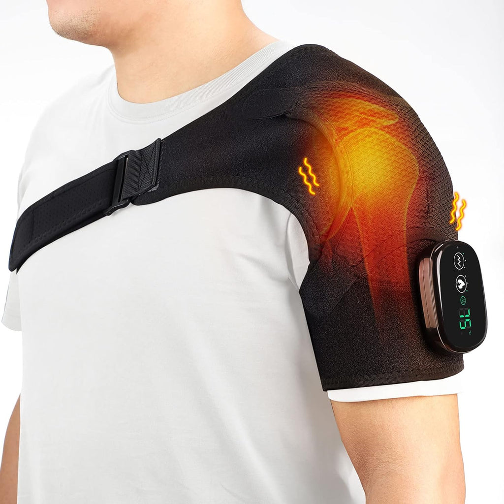 Cordless Shoulder Heating Pad, FSA Eligible HSA Approved Heated Shoulder Brace with Vibration, Shoulder Massager for Men Women Pain Relief