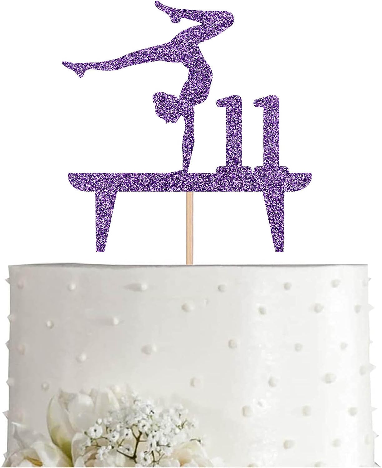 Purple Gymnastic 11 Cake Topper, Girl Rose Gold Glitter Gymnast 11th Birthday Party Decoration