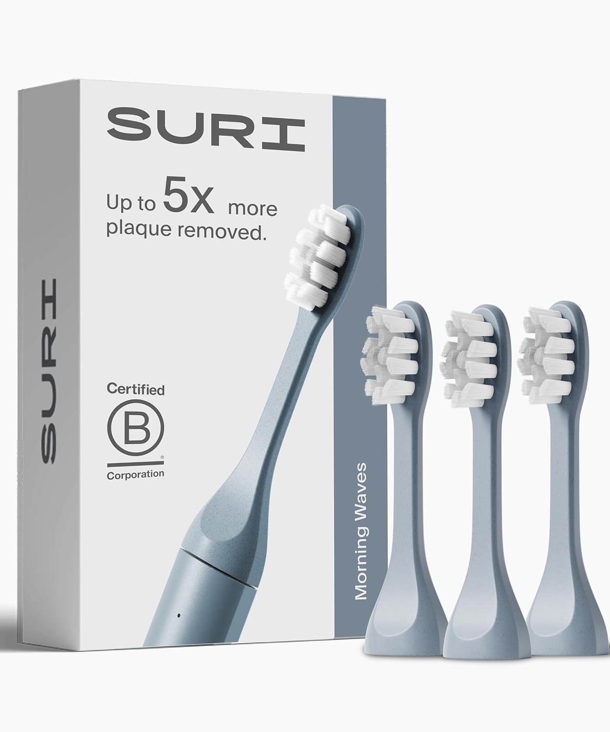 SURI Recyclable Plant-Based, Electric Toothbrush Heads - Built-in Tongue Scraper, Long Lasting Replacement Heads | Compatible Only Sonic Electric Toothbrush - Sea Mist, Pack of 3