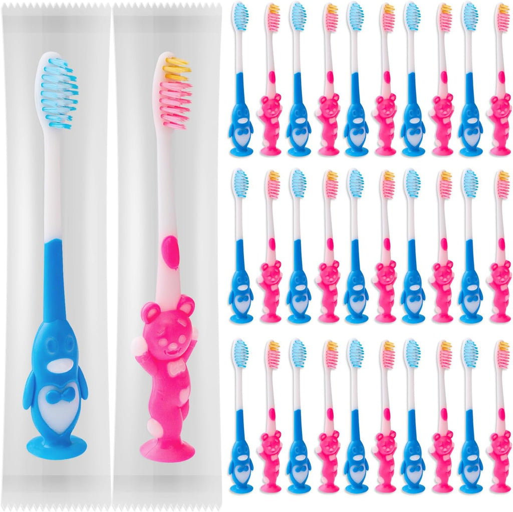 50 pcs Kids Manual Toothbrush Individually Wrapped,Children Toothbrush with Suction Cup Soft Bristles for Age 2+ Boys Girls Toothbrushes