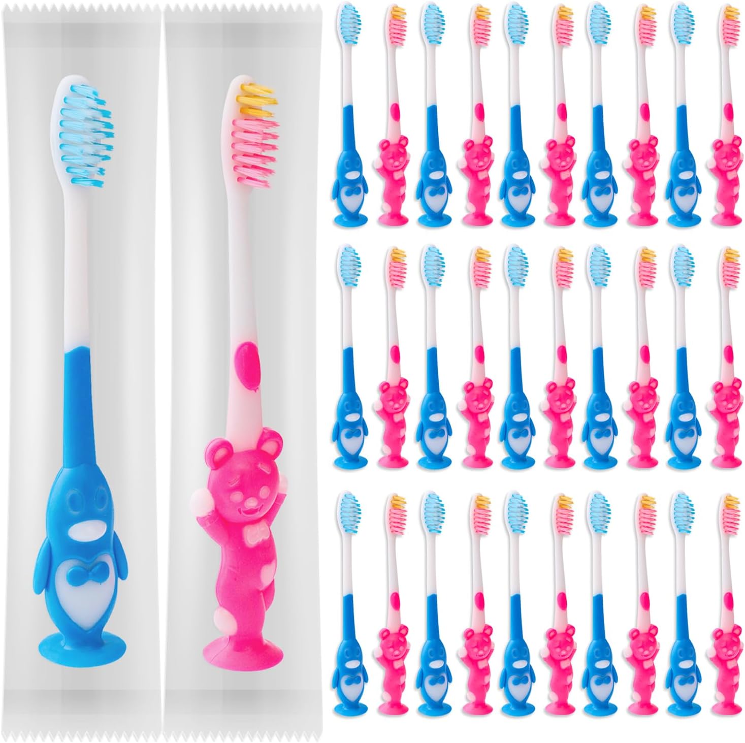 50 pcs Kids Manual Toothbrush Individually Wrapped,Children Toothbrush with Suction Cup Soft Bristles for Age 2+ Boys Girls Toothbrushes