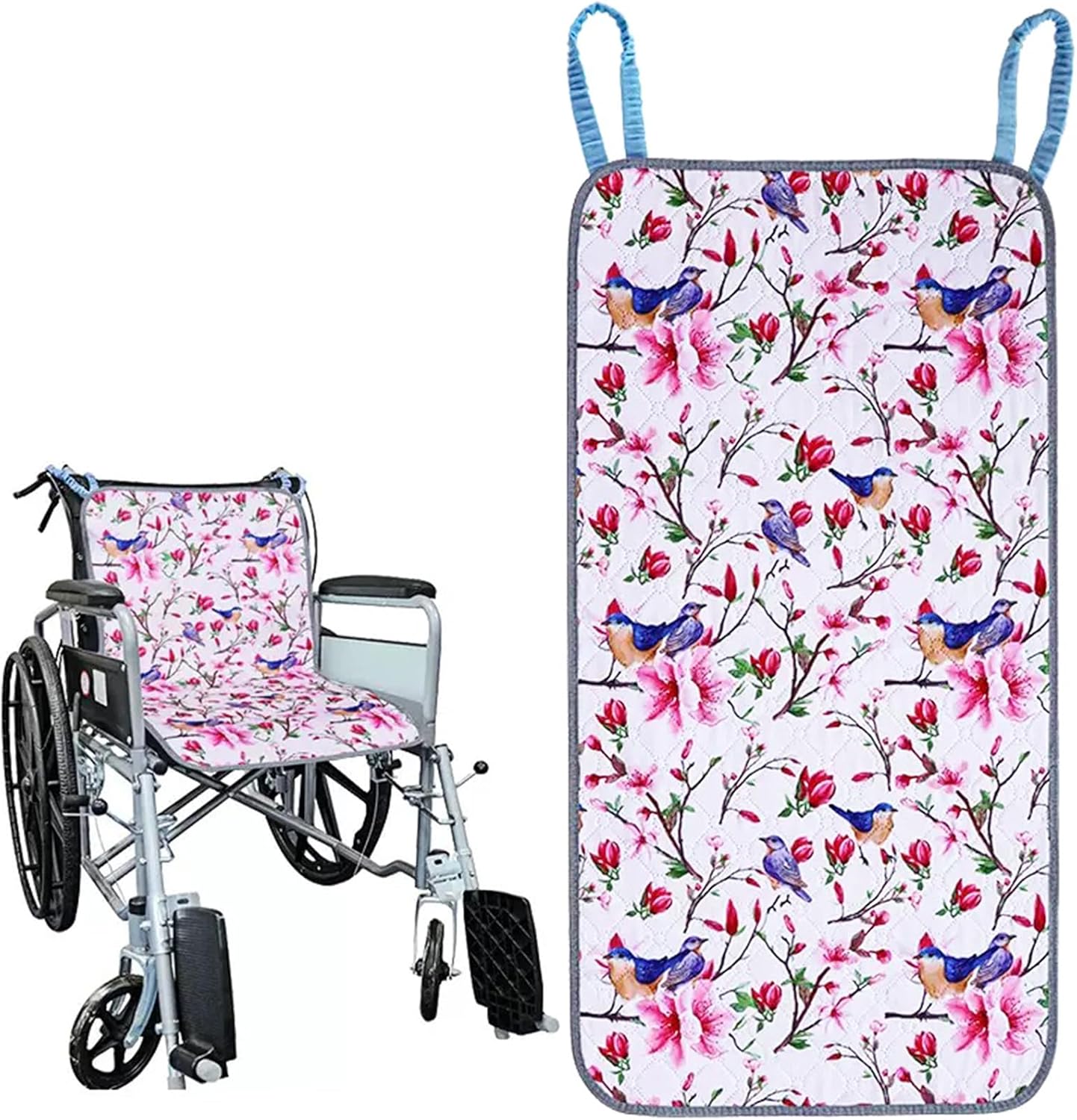 Waterproof Chair Pads for Incontinence, Reusable Washable Wheelchair Pads for Seat with Handles, Highly Absorbent Wheelchair Cover for Adults and Elderly Pink 35.4" x 19.68"