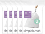 simplehuman Code U 100 Count, Dispenser Pack Custom Fit Liners, Drawstring Trash Bags, 55 Liter / 14.5 Gallon, White