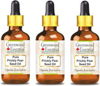 Greenwood Essential Pure Prickly Pear Seed Oil (Opuntia ficus-Indica) with Glass Dropper Premium Therapeutic Grade Infused (Pack of Three) 100ml X 3 (10.1oz)