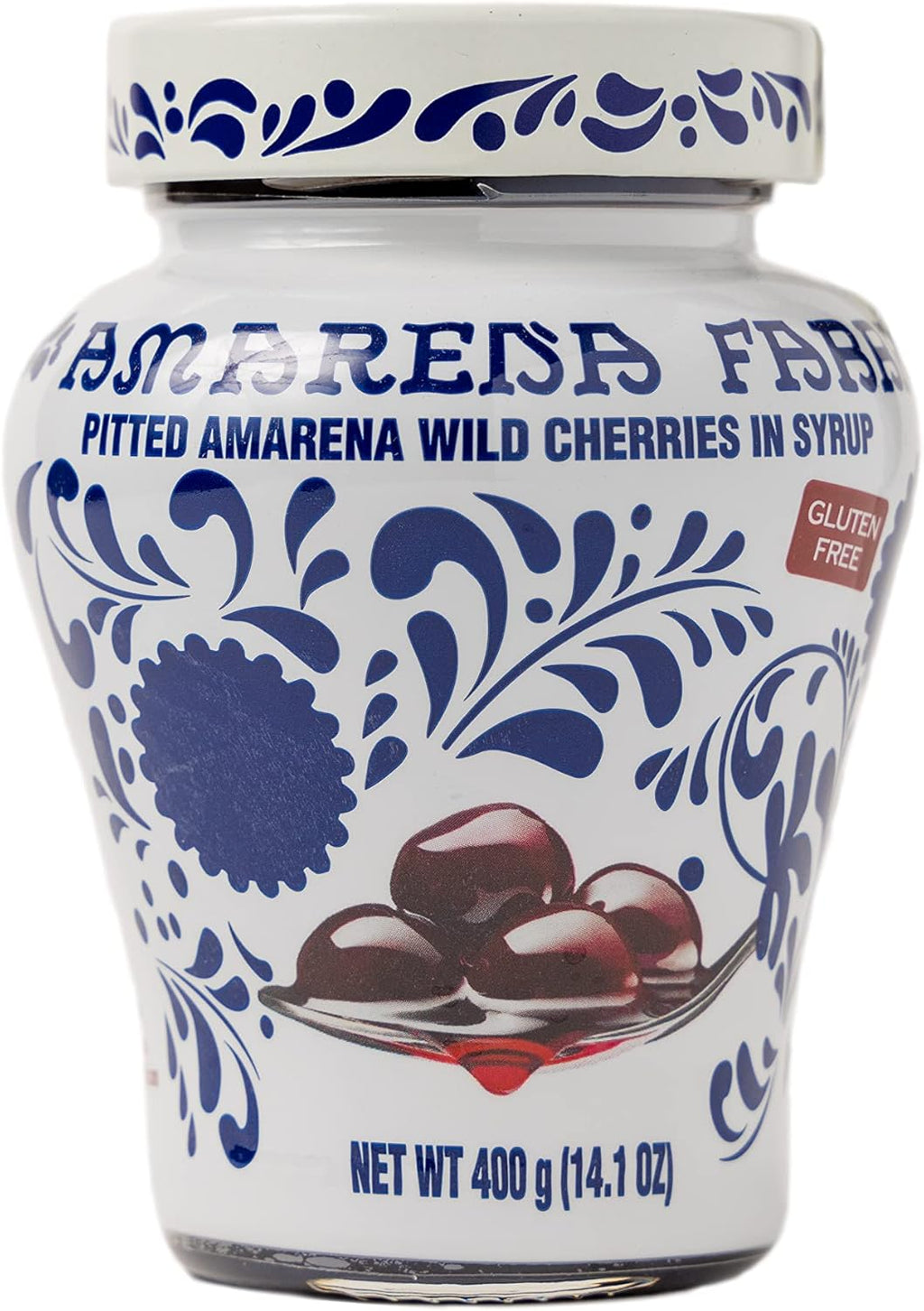 Amarena Fabbri Wild Cherries in Syrup, Gluten Free, Non GMO, Vegan, 400 grams (14oz)