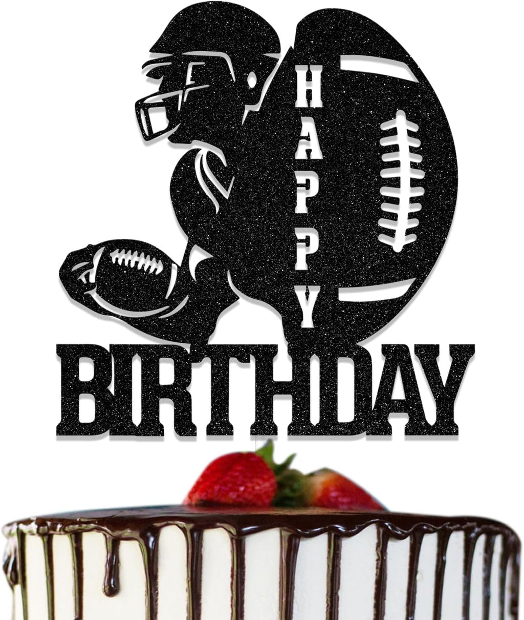 Football Birthday Cake Topper - Rugby Ball Cake Decorations - Football Party Decorations Black