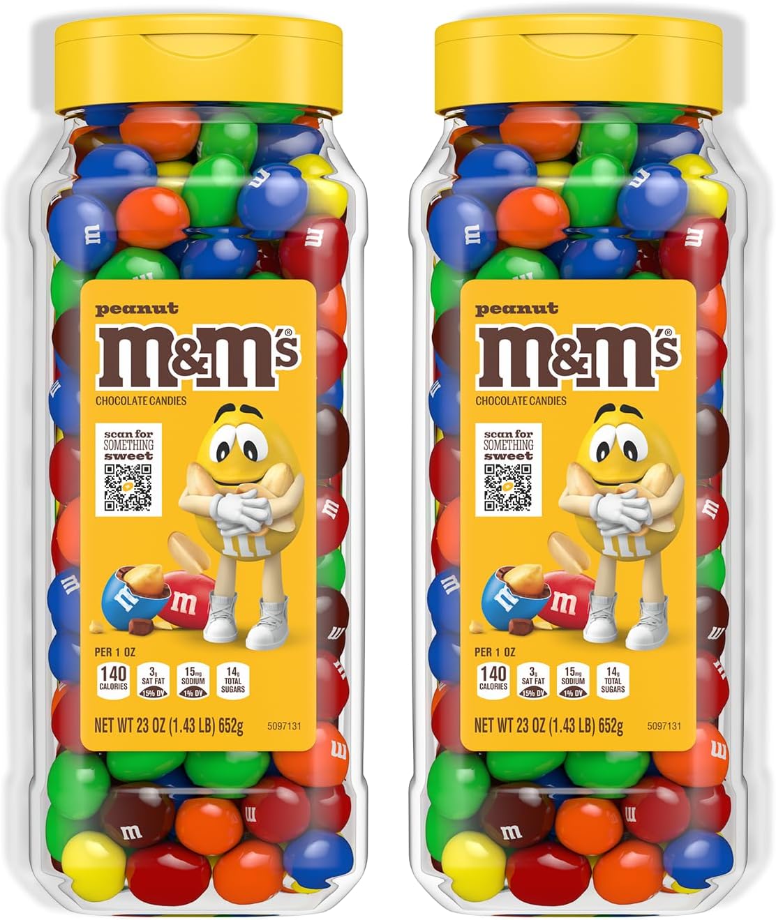 M&M’S Peanut Candy Jars, Assorted Chocolate Candies, Party Size Bulk, Movie Night Treats, Bulk Chocolate Candy, Buffet Chocolates, Resealable and Recyclable, 23 Oz Each, Pack of 2