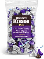 Hershey.sKISSES Milk & Dark Chocolate Candy Approx 60 Count of Solid Milk Chocolate in Silver Foils and Special Dark Chocolate Mildly Sweet Kisses Candy in Purple Foils Easter Basket & Hunt Filler