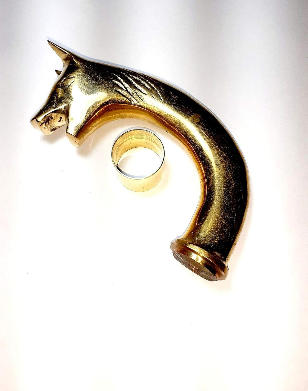 Wolf Head Brass Handle Walking Stick Design Vintage Walking Stick in Chrome Finish Golden