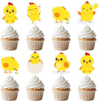 36 Pcs Chick Cupcake Toppers - Yellow Little Chicken Birthday Cake Decorations for Boys Girls, Double Sided Farm Animals Farmhouse Barnyard Theme Party Supplies