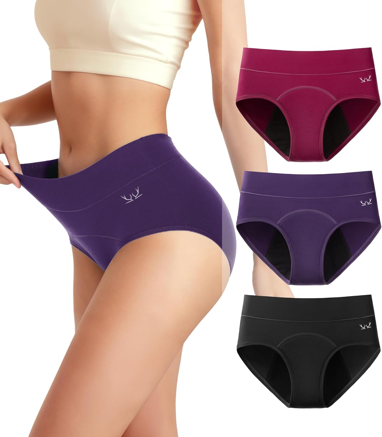 Saliryj Women's Period Underwear Heavy Flow, High Absorbency Cotton Panties LeakProof Postpartum Menstrual Briefs Women Teens