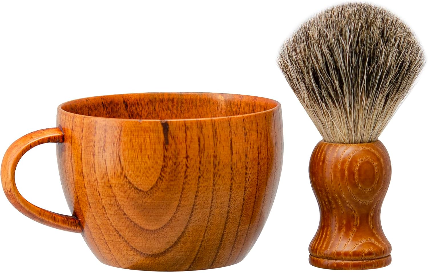 Grandslam Shaving Brush Set Pure Badger Hair Shaving Brush with Solid Wood Handle and Wooden Shaving Soap Bowl for Men Easy to Lather Fits Wet Shaving…